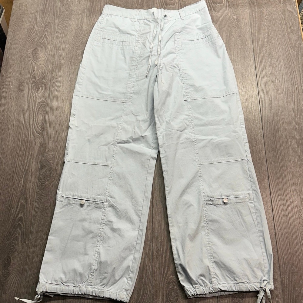Habitual Womens Cargo Pants Light Blue Wide Leg Drawstring Hem Large HNH01809B